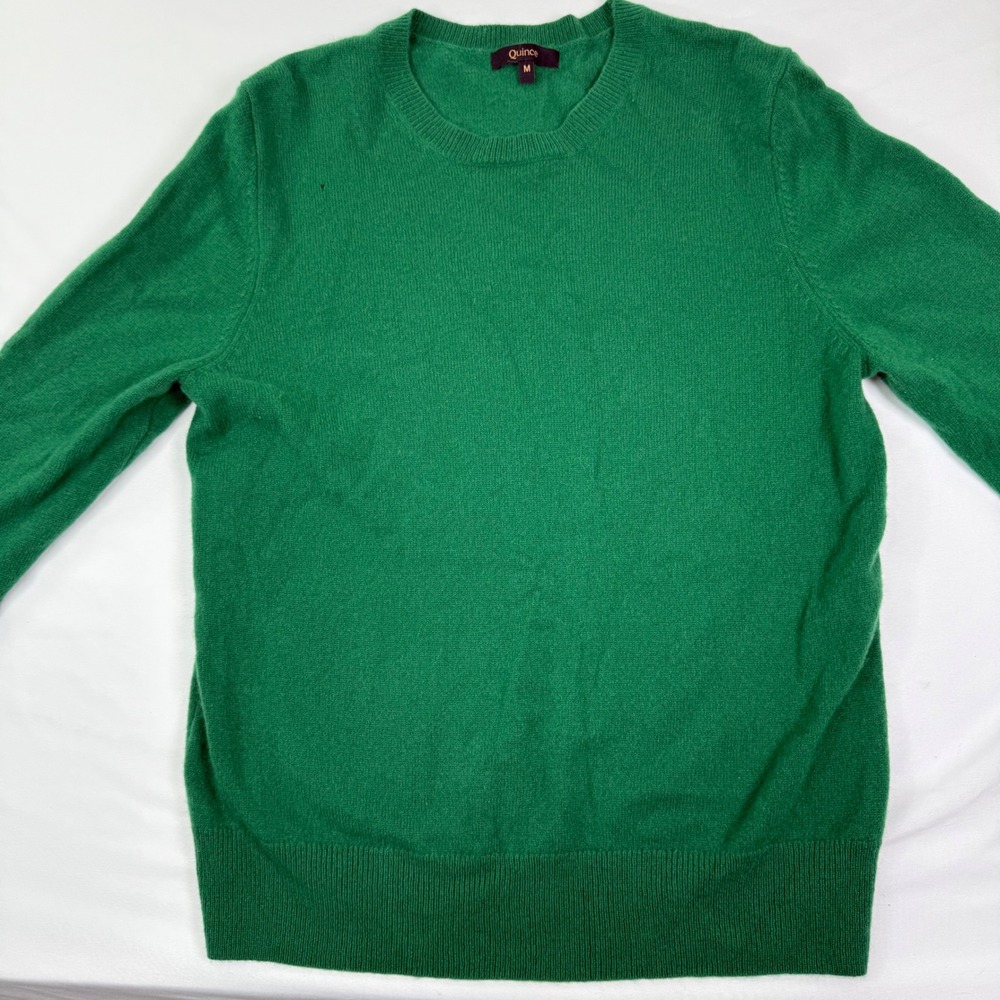 Quince Womens Crewneck Sweater Green Long Sleeve Knit Top Size M flawed